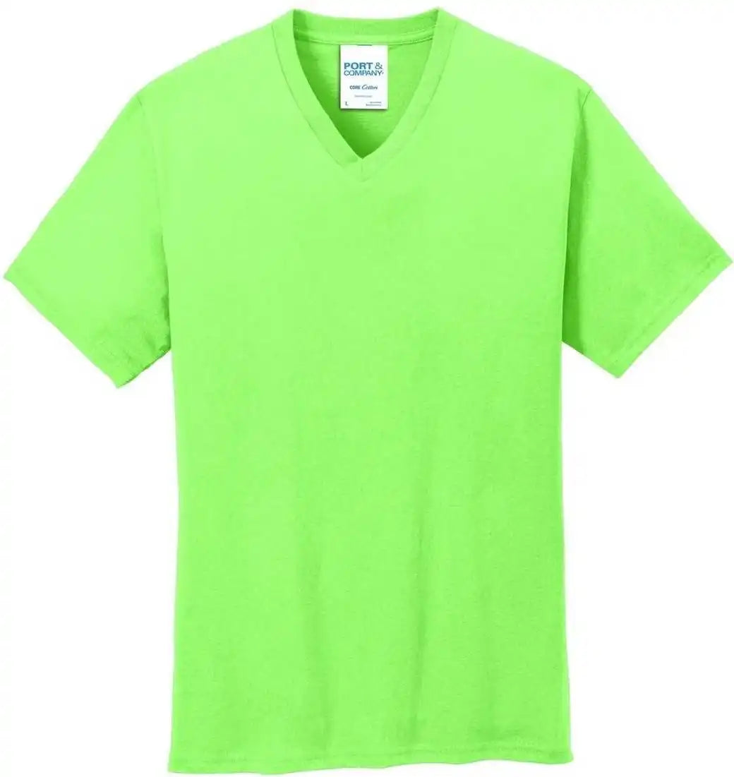 Port &amp; Company Pc54v Core Cotton V-neck Tee - Neon Green