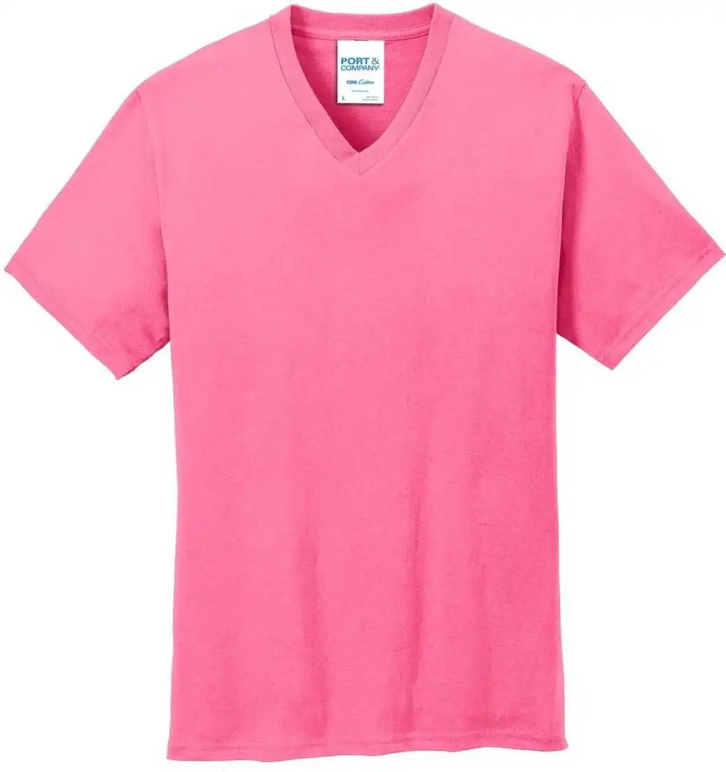 Port &amp; Company Pc54v Core Cotton v Neck Tee Neon Pink