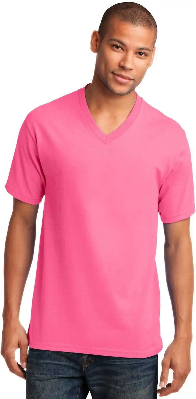 Port & Company Pc54v Core Cotton v Neck Tee Neon Pink