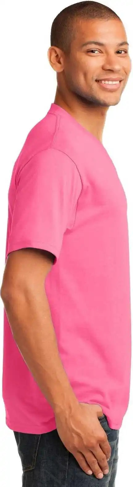 Port &amp; Company Pc54v Core Cotton v Neck Tee Neon Pink