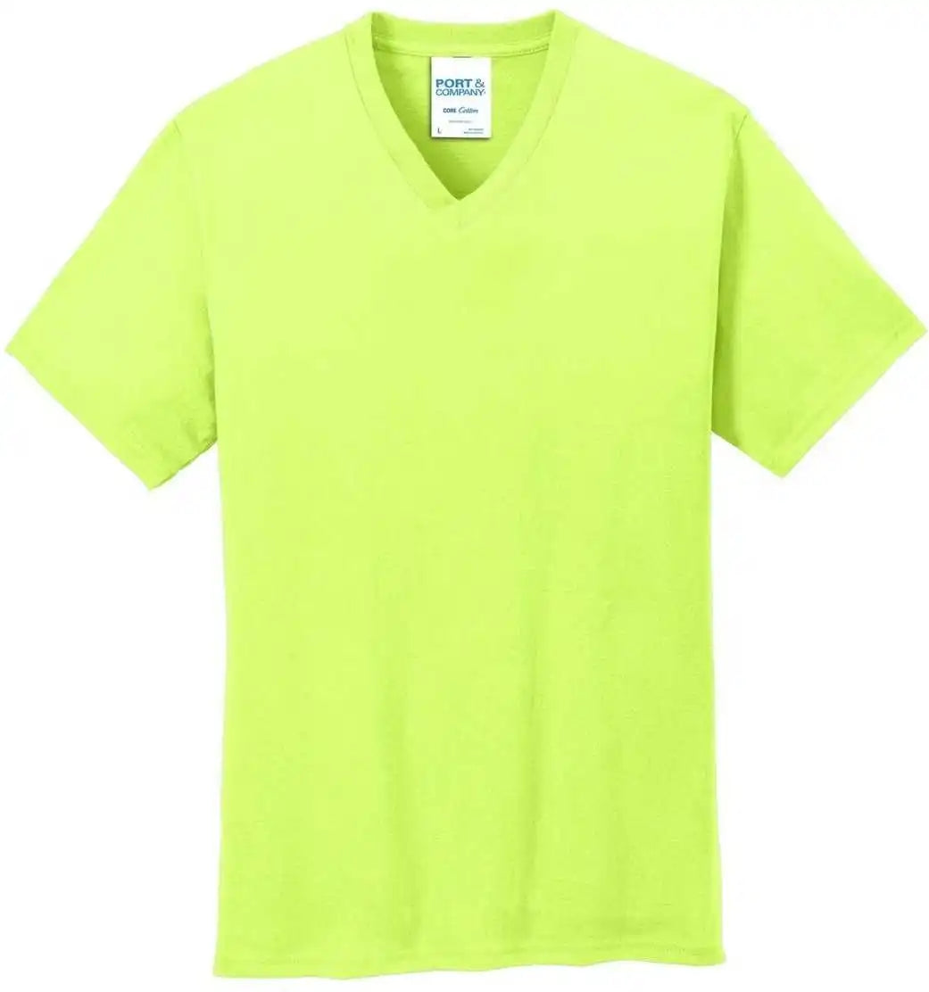 Port &amp; Company Pc54v Core Cotton V-neck Tee - Neon Yellow