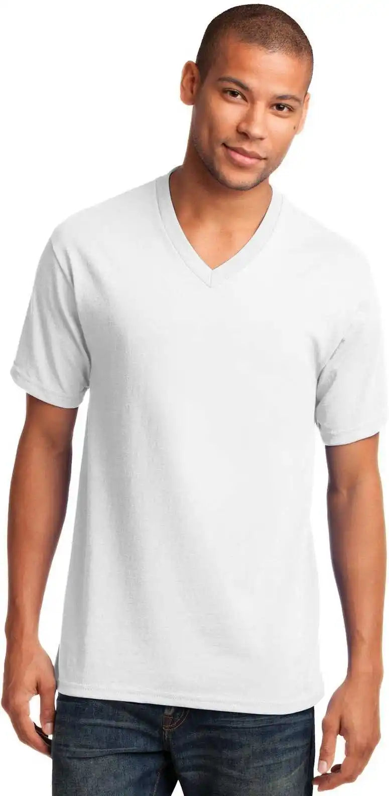 Port & Company Pc54v Core Cotton v Neck Tee White