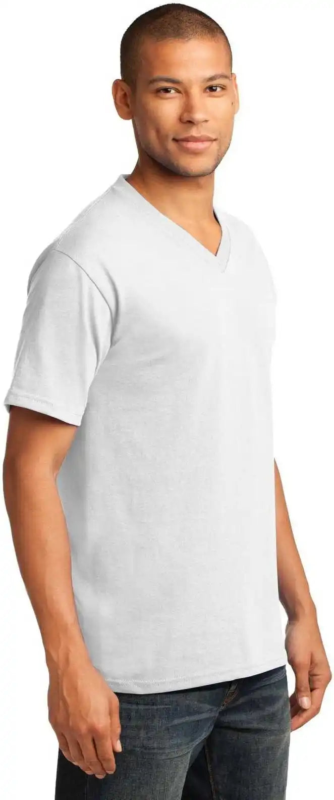Port &amp; Company Pc54v Core Cotton v Neck Tee White