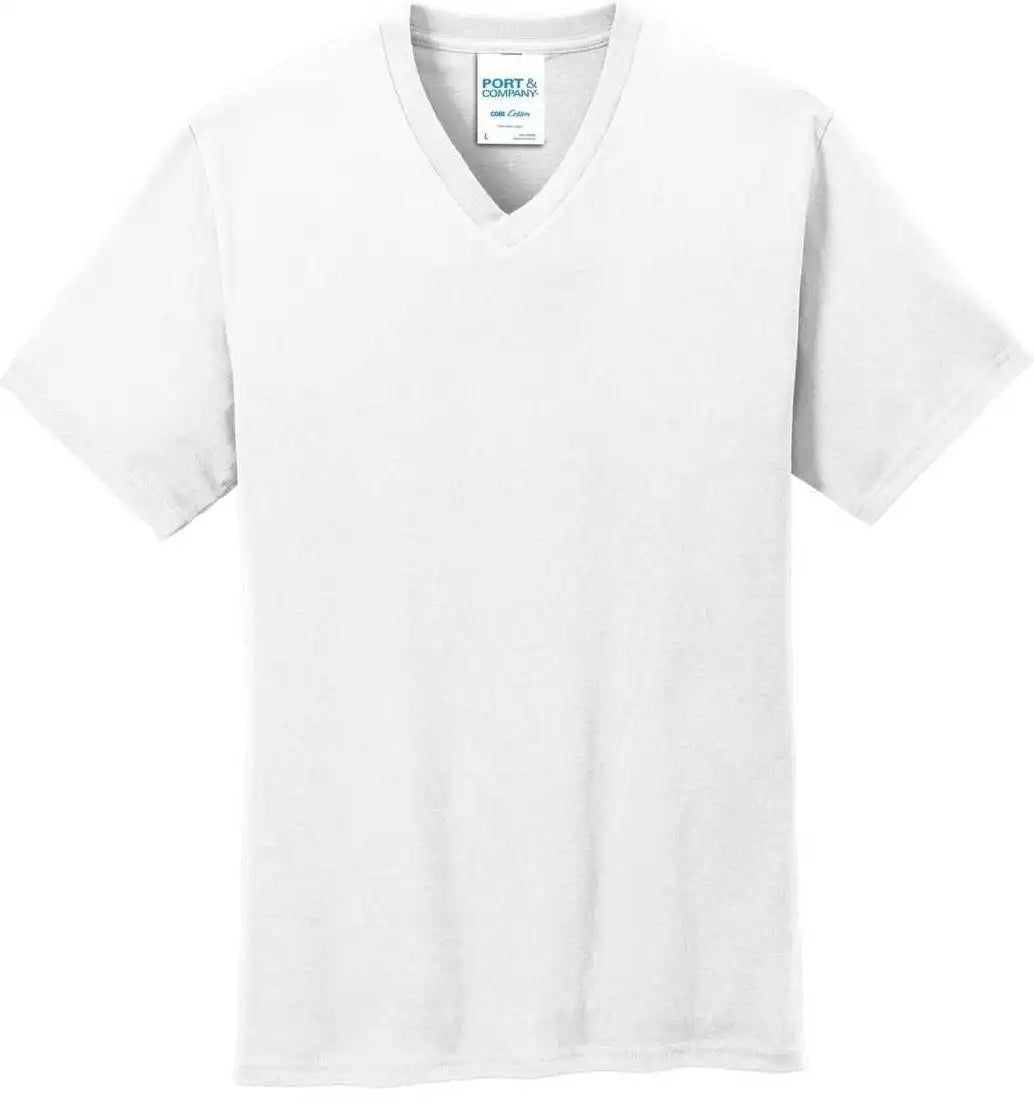 Port &amp; Company Pc54v Core Cotton v Neck Tee White