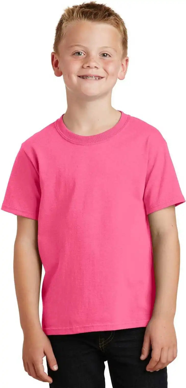 Port &amp; Company Pc54y Youth Core Cotton Tee Neon Pink
