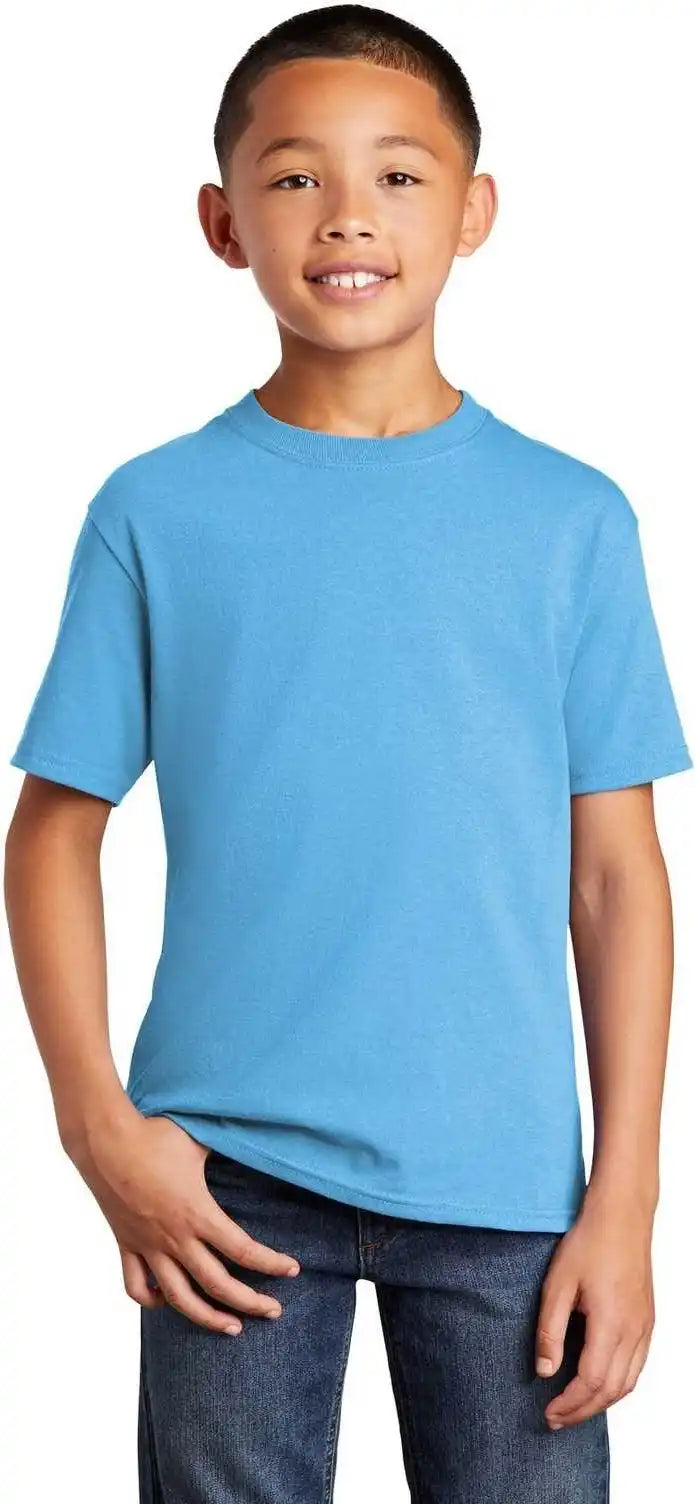 Port & Company Pc54ydtg Youth Core Cotton Dtg Tee Aquatic Blue Gray / Xs