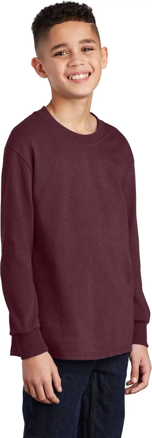 Port & Company Pc54yls co Youth Long Sleeve Core Cotton Tee - Athletic Maroon