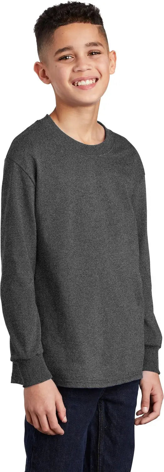 Port & Company Pc54yls co Youth Long Sleeve Core Cotton Tee - Dark Heather Gray