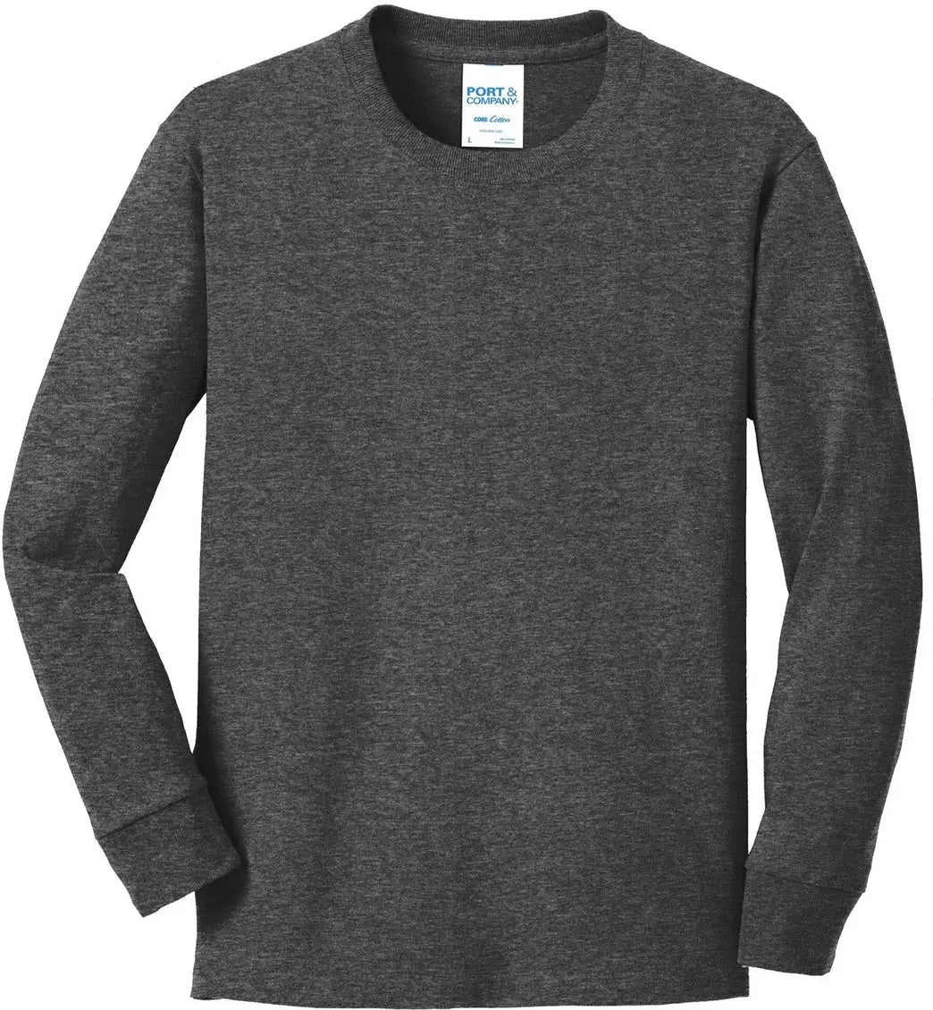 Port & Company Pc54yls co Youth Long Sleeve Core Cotton Tee - Dark Heather Gray