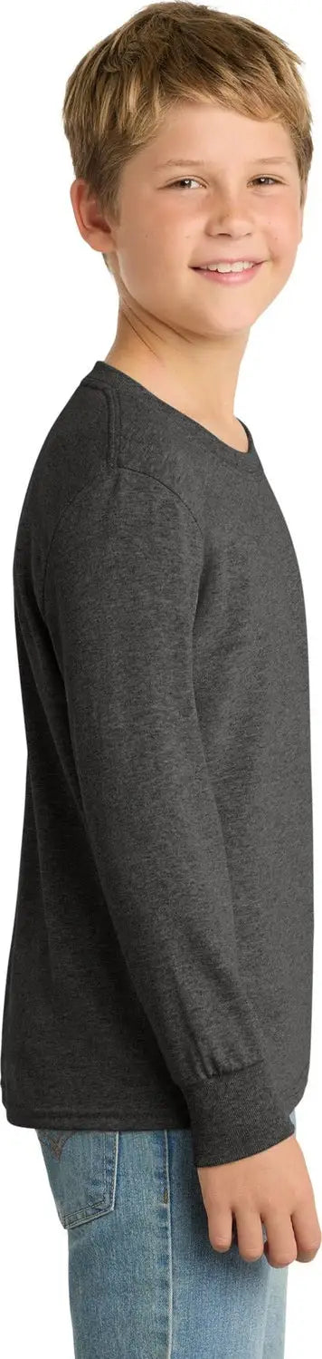 Port & Company Pc54yls co Youth Long Sleeve Core Cotton Tee - Dark Heather Gray