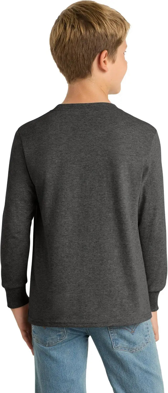 Port & Company Pc54yls co Youth Long Sleeve Core Cotton Tee - Dark Heather Gray