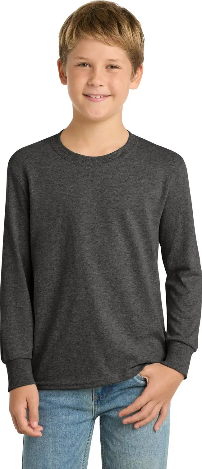 Port & Company Pc54yls co Youth Long Sleeve Core Cotton Tee - Dark Heather Gray - Xs