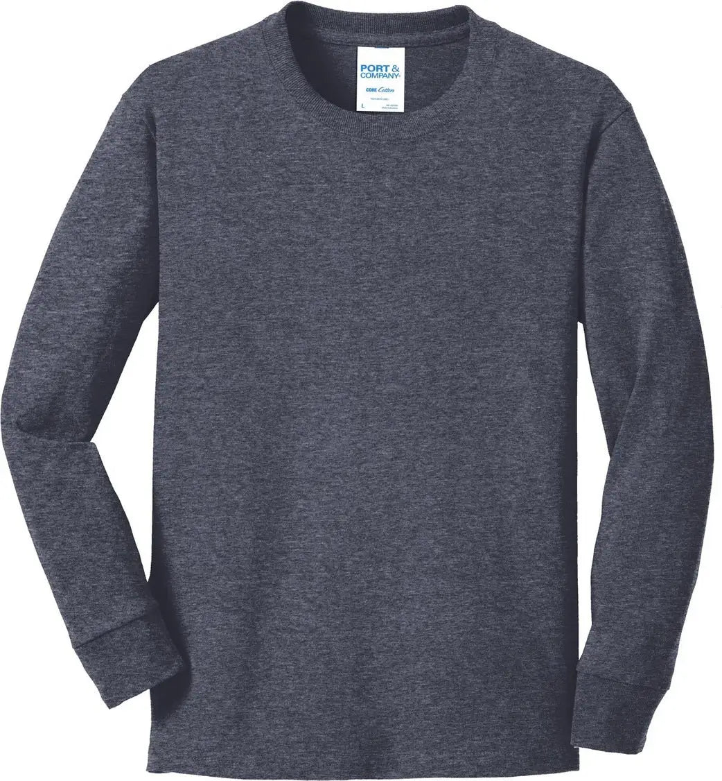 Port & Company Pc54yls co Youth Long Sleeve Core Cotton Tee - Heather Navy