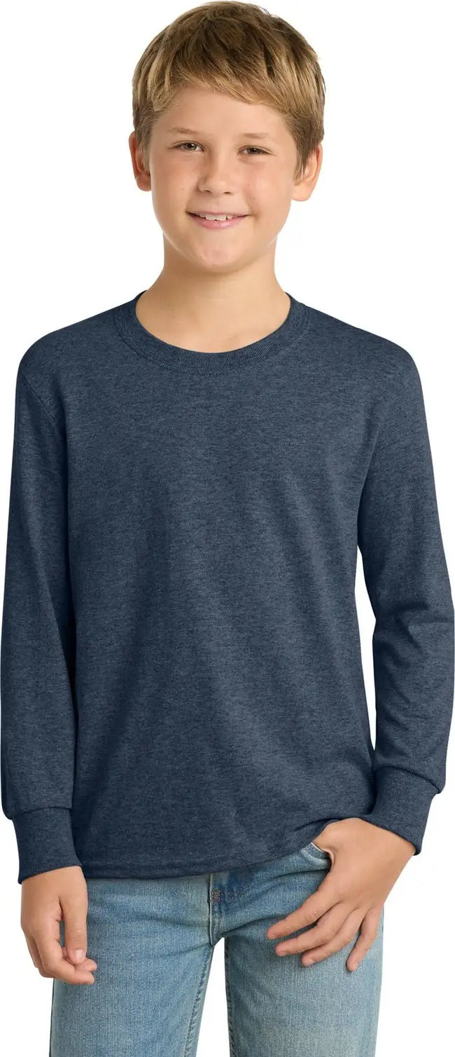 Port & Company Pc54yls co Youth Long Sleeve Core Cotton Tee - Heather Navy - Xs