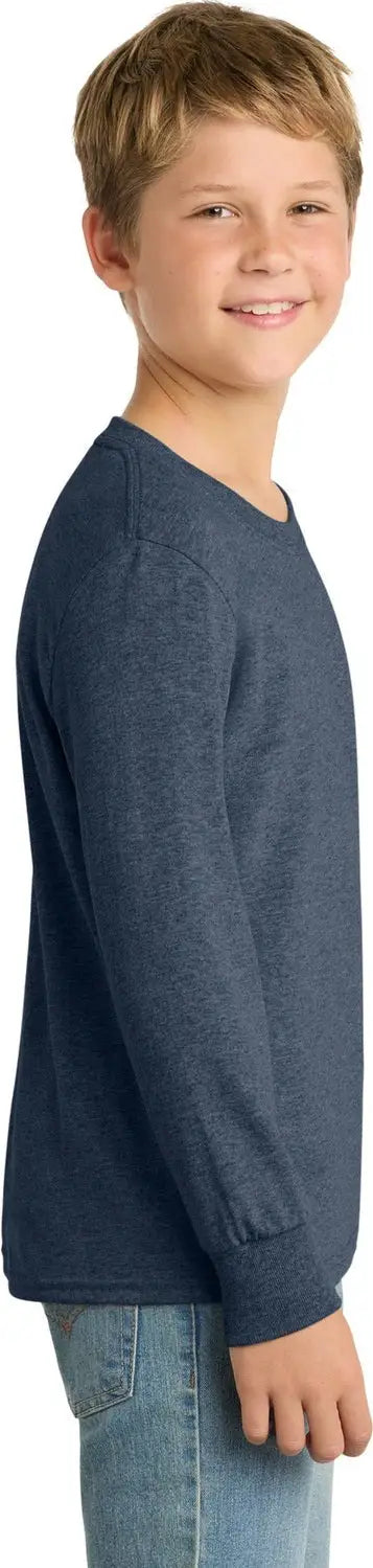 Port & Company Pc54yls co Youth Long Sleeve Core Cotton Tee - Heather Navy