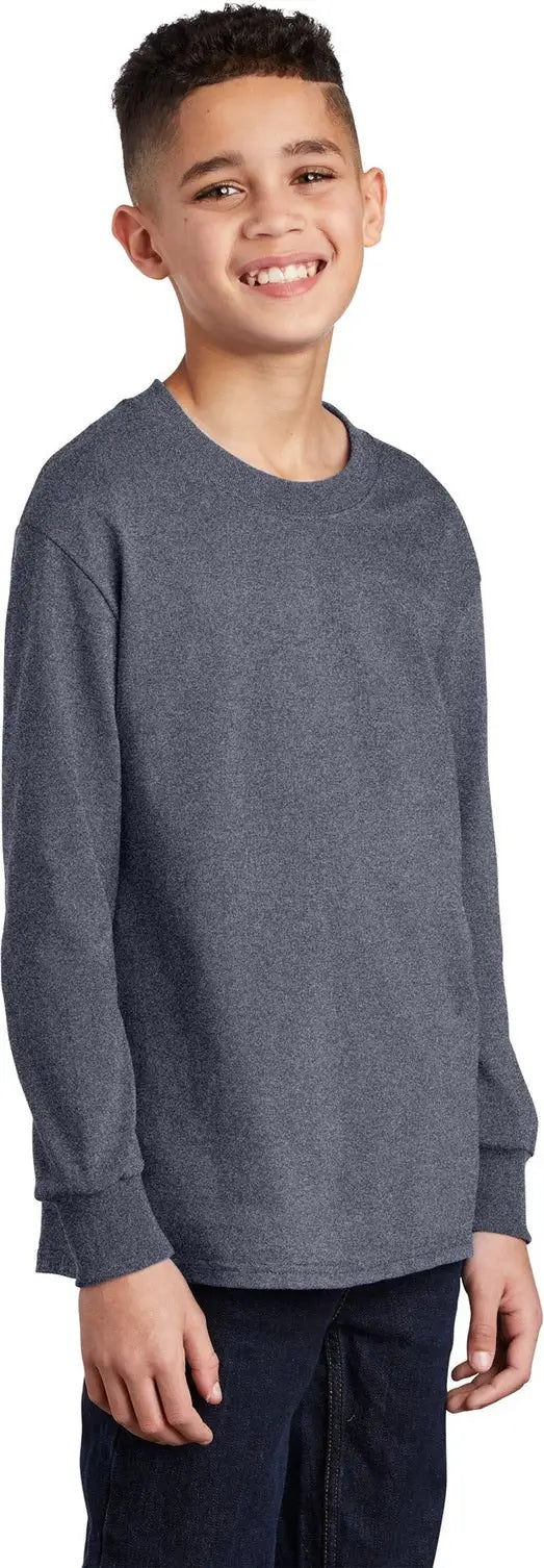 Port & Company Pc54yls co Youth Long Sleeve Core Cotton Tee - Heather Navy