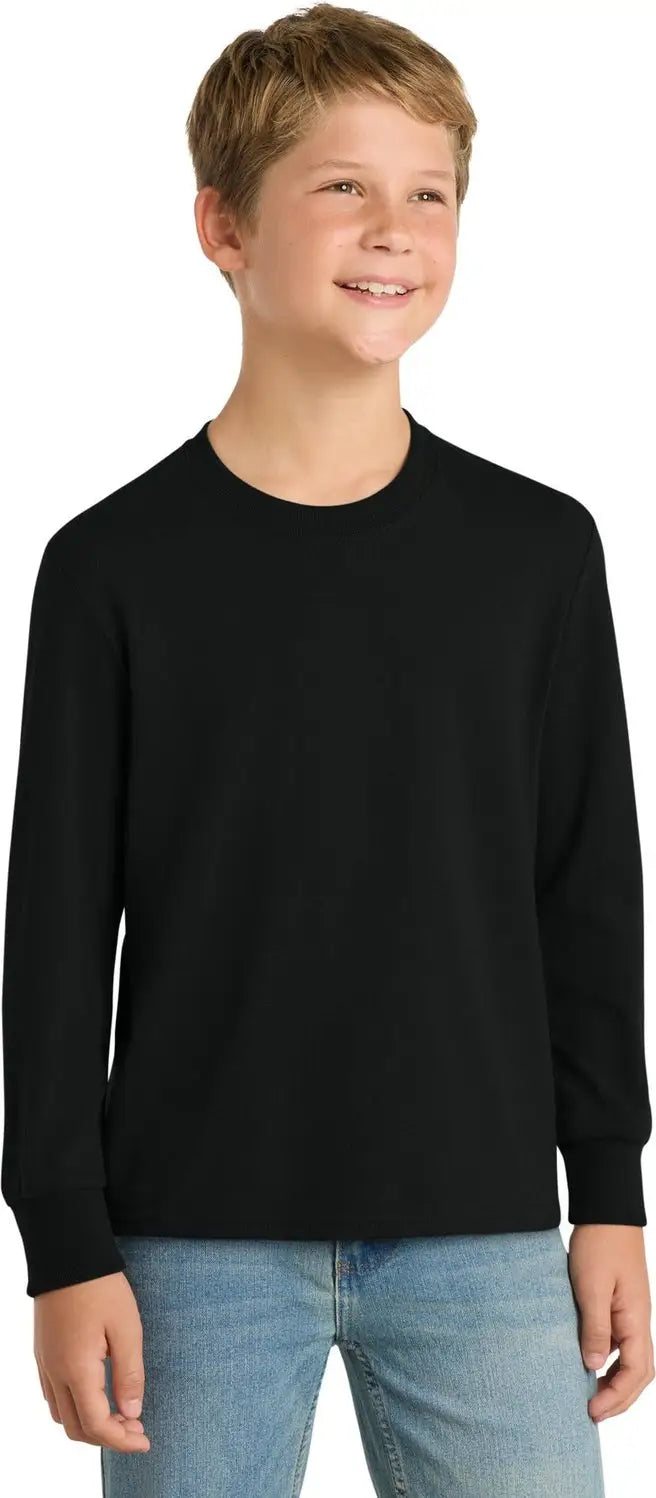 Port & Company Pc54yls co Youth Long Sleeve Core Cotton Tee - Jet Black - Xs