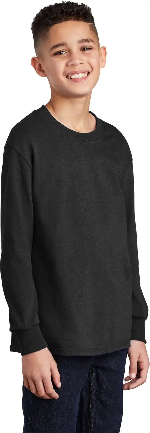 Port & Company Pc54yls co Youth Long Sleeve Core Cotton Tee - Jet Black
