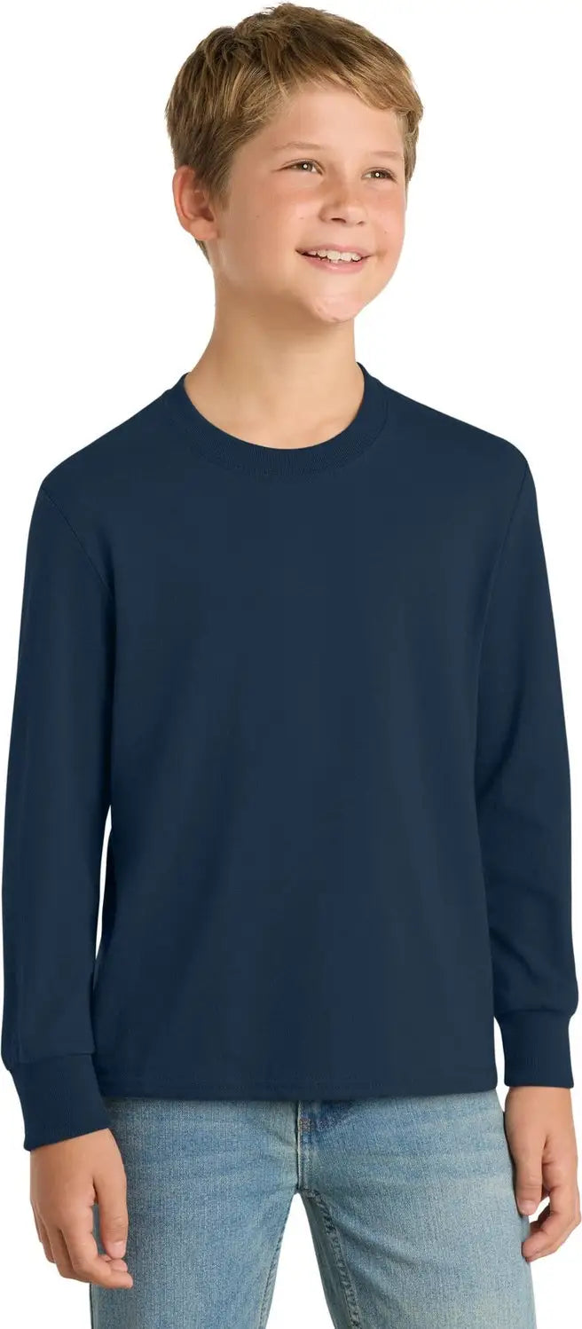 Port & Company Pc54yls co Youth Long Sleeve Core Cotton Tee - Navy - Xs