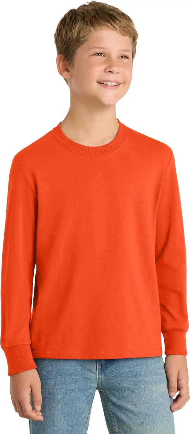 Port & Company Pc54yls co Youth Long Sleeve Core Cotton Tee - Orange - Xs