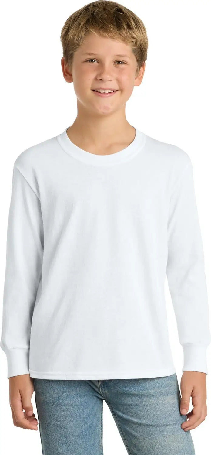 Port & Company Pc54yls co Youth Long Sleeve Core Cotton Tee - White - Xs