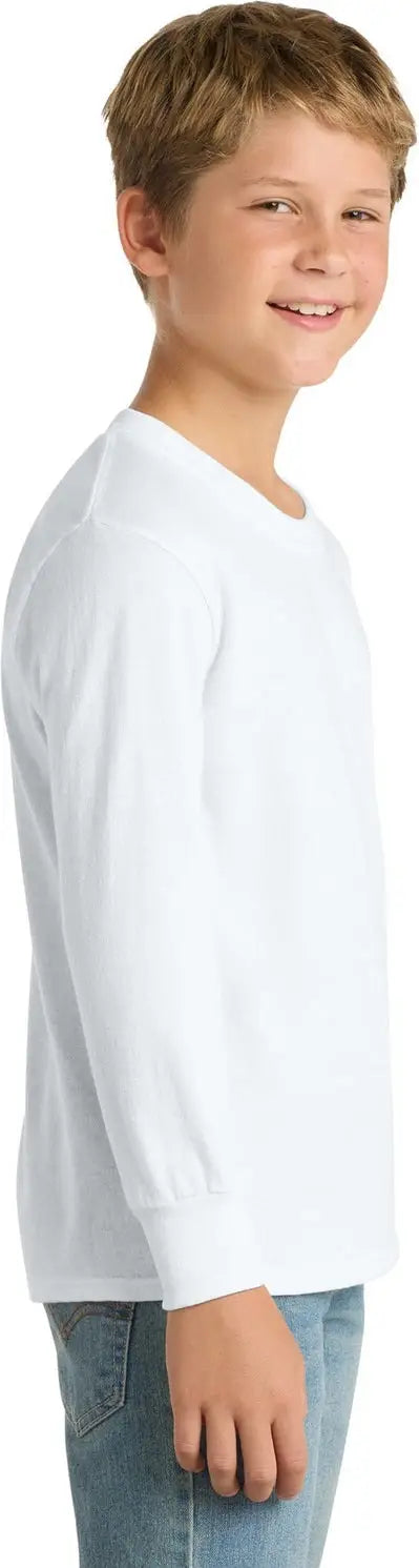 Port & Company Pc54yls co Youth Long Sleeve Core Cotton Tee - White