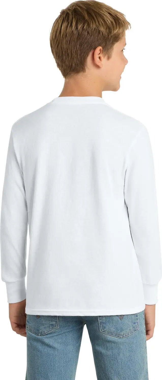 Port & Company Pc54yls co Youth Long Sleeve Core Cotton Tee - White
