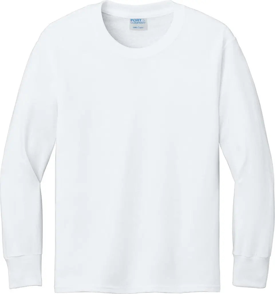 Port & Company Pc54yls co Youth Long Sleeve Core Cotton Tee - White