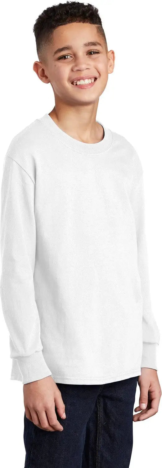 Port & Company Pc54yls co Youth Long Sleeve Core Cotton Tee - White