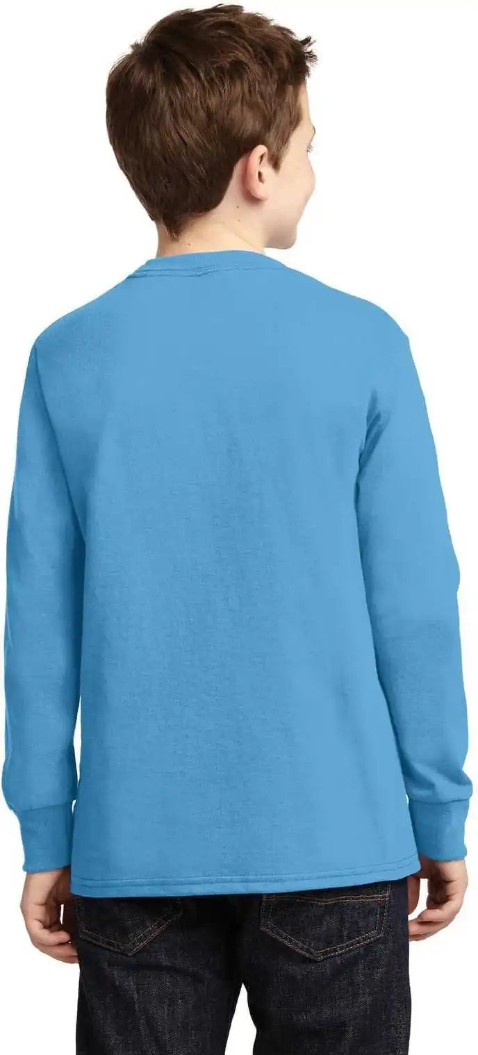 Port & Company Pc54yls Youth Long Sleeve Core Cotton Tee Aquatic Blue