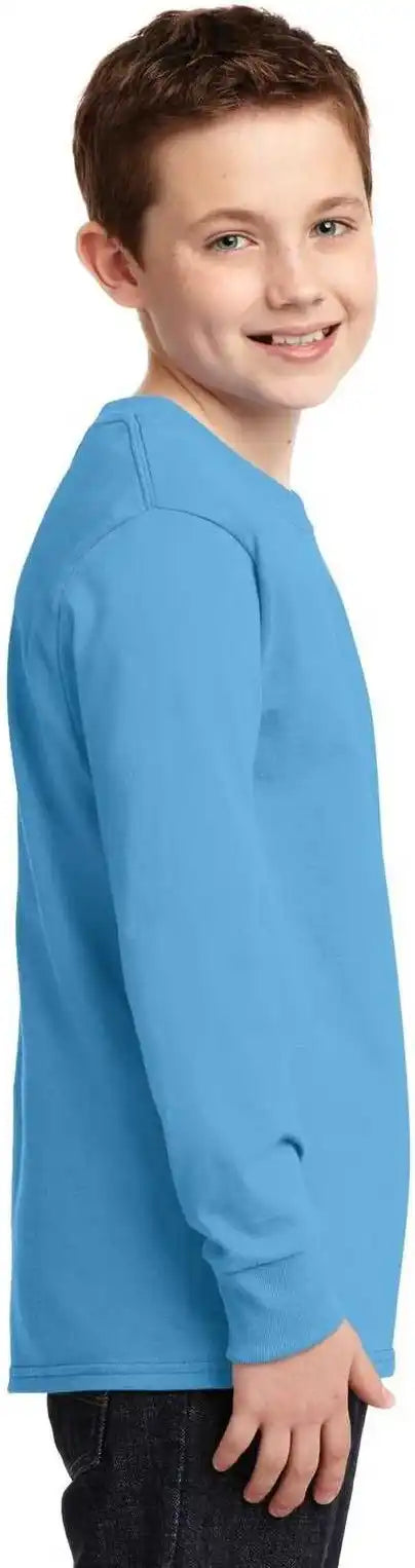 Port & Company Pc54yls Youth Long Sleeve Core Cotton Tee Aquatic Blue