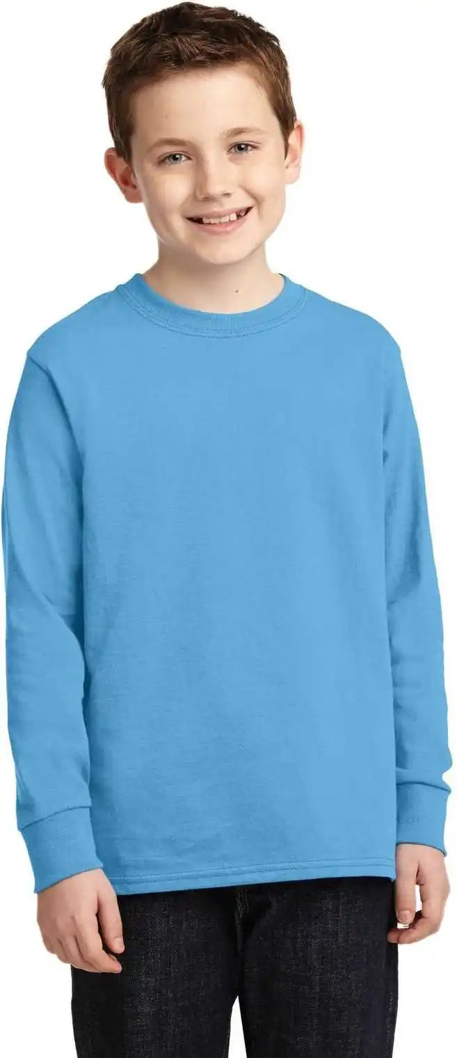 Port & Company Pc54yls Youth Long Sleeve Core Cotton Tee Aquatic Blue