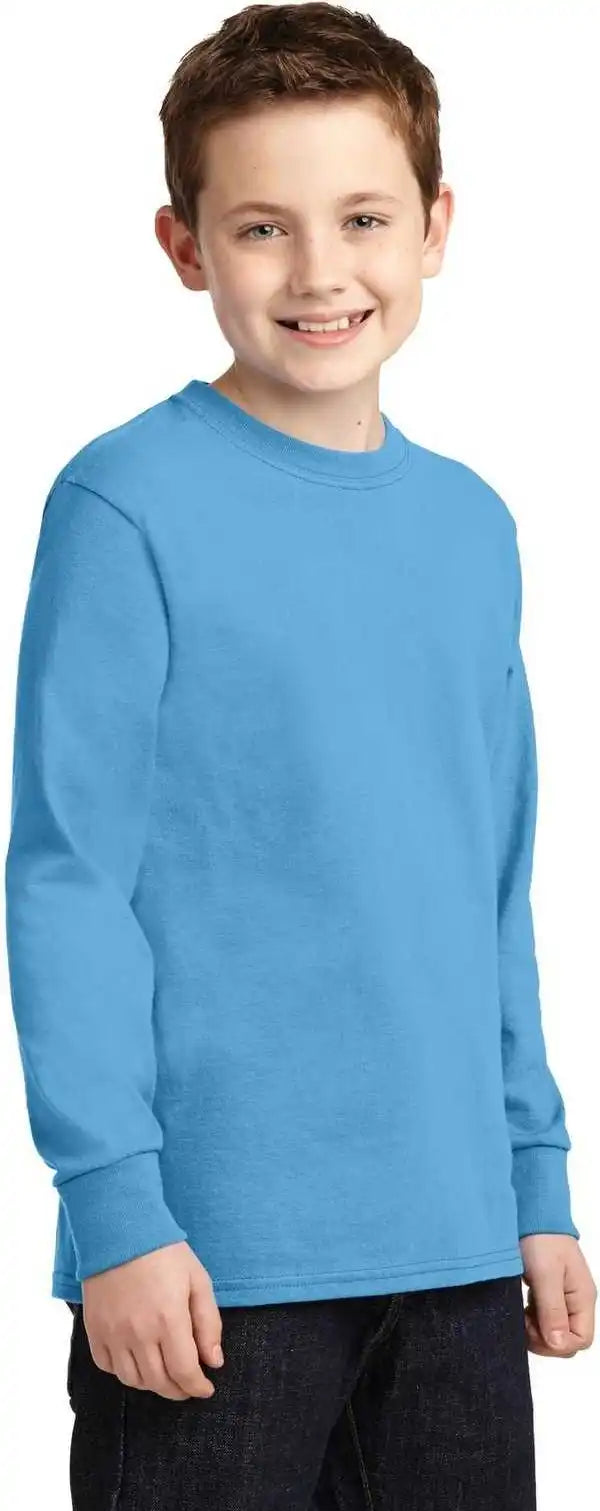 Port & Company Pc54yls Youth Long Sleeve Core Cotton Tee Aquatic Blue