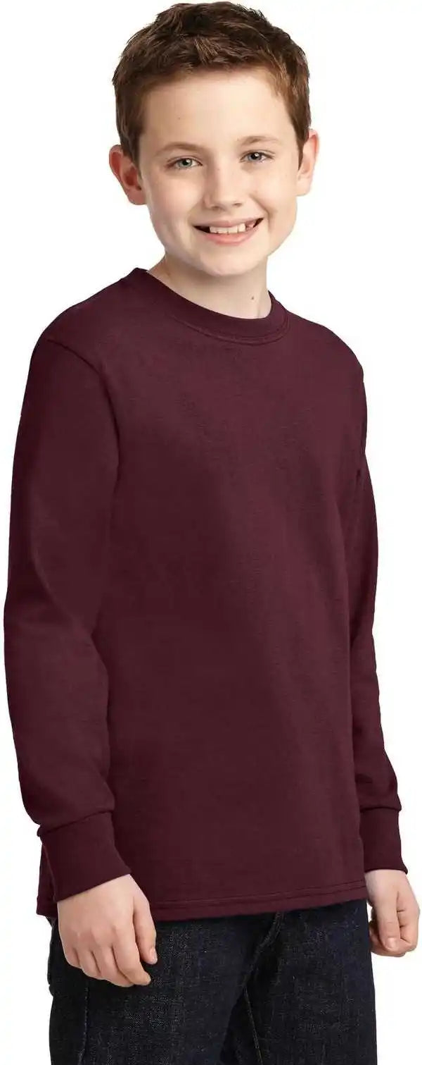 Port &amp; Company Pc54yls Youth Long Sleeve Core Cotton Tee Athletic Maroon