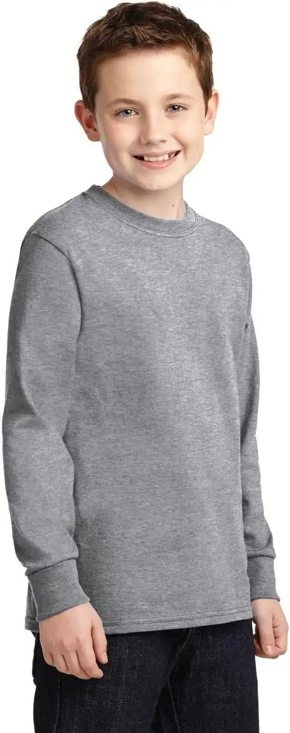 Port & Company Pc54yls Youth Long Sleeve Core Cotton Tee Athletic Heather