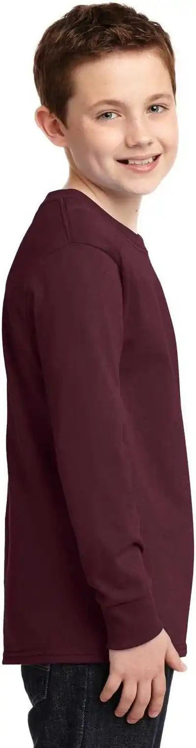 Port &amp; Company Pc54yls Youth Long Sleeve Core Cotton Tee Athletic Maroon
