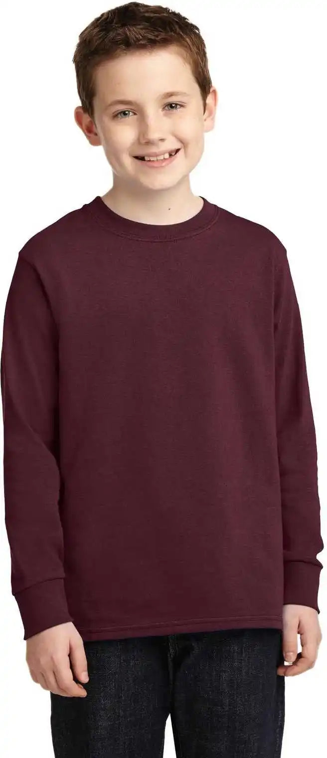Port & Company Pc54yls Youth Long Sleeve Core Cotton Tee Athletic Maroon