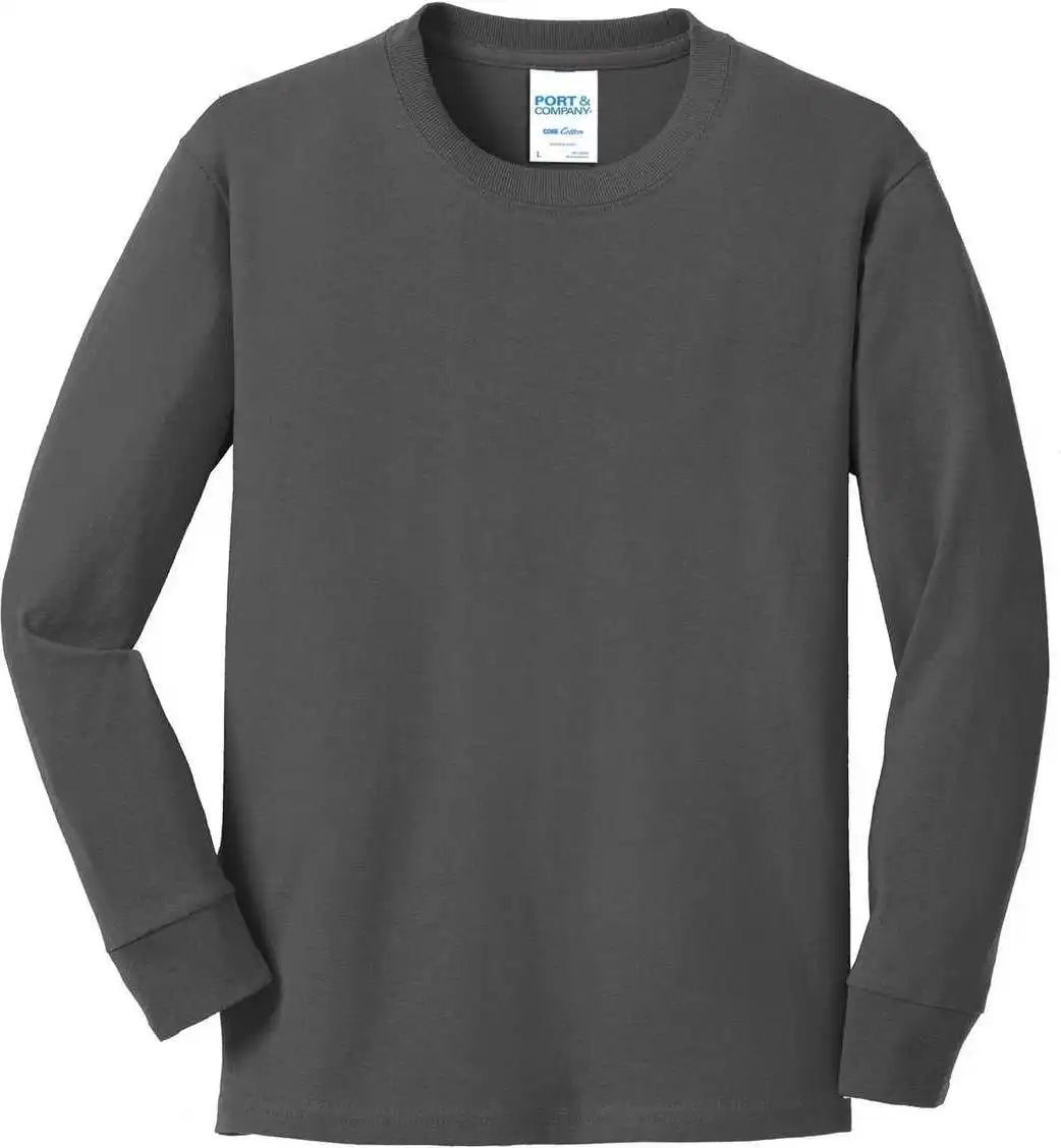 Port &amp; Company Pc54yls Youth Long Sleeve Core Cotton Tee Charcoal