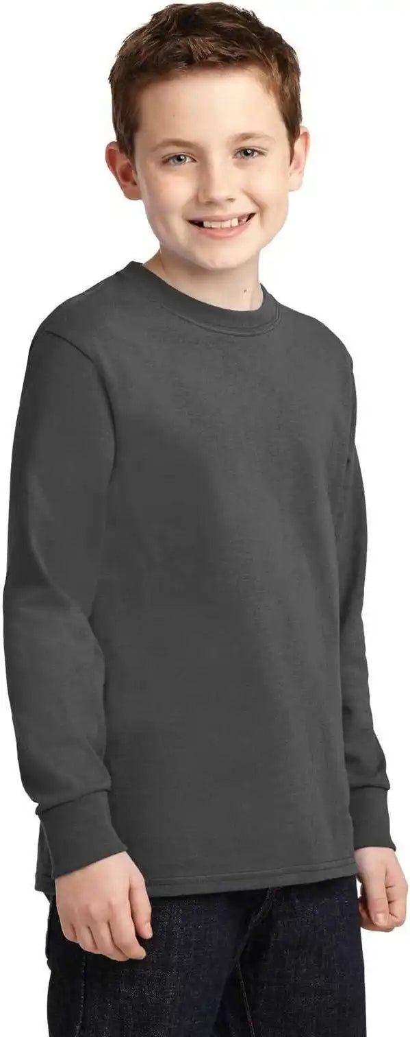 Port &amp; Company Pc54yls Youth Long Sleeve Core Cotton Tee Charcoal