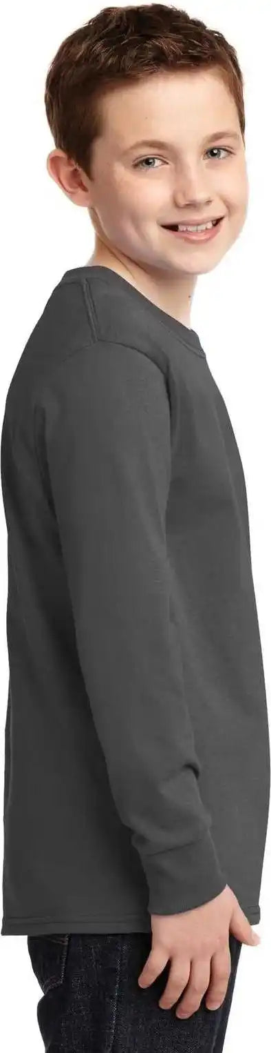 Port &amp; Company Pc54yls Youth Long Sleeve Core Cotton Tee Charcoal
