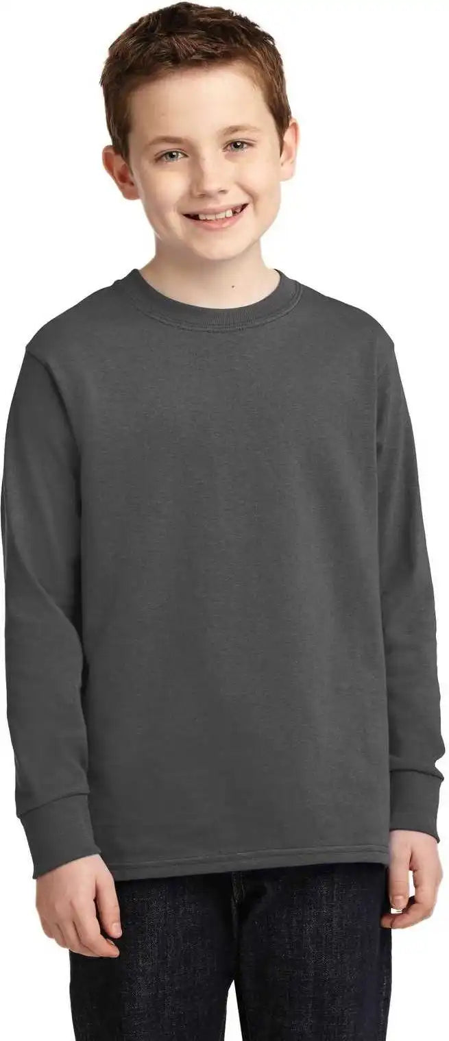 Port & Company Pc54yls Youth Long Sleeve Core Cotton Tee Charcoal
