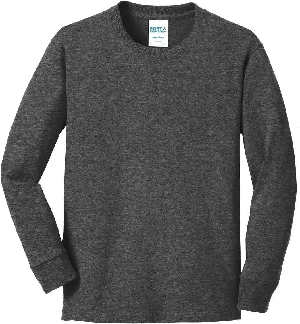 Port &amp; Company Pc54yls Youth Long Sleeve Core Cotton Tee Dark Heather Gray