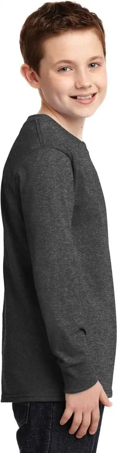 Port &amp; Company Pc54yls Youth Long Sleeve Core Cotton Tee Dark Heather Gray