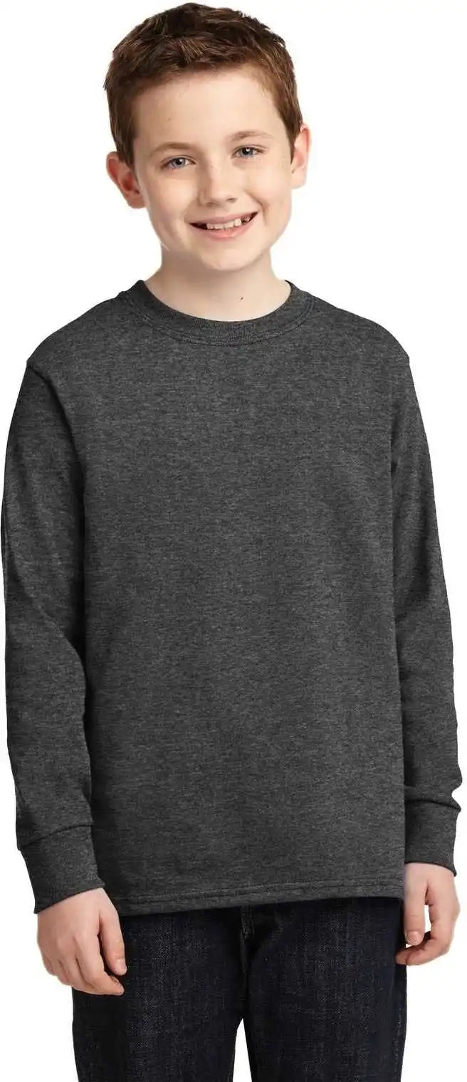 Port &amp; Company Pc54yls Youth Long Sleeve Core Cotton Tee Dark Heather Gray