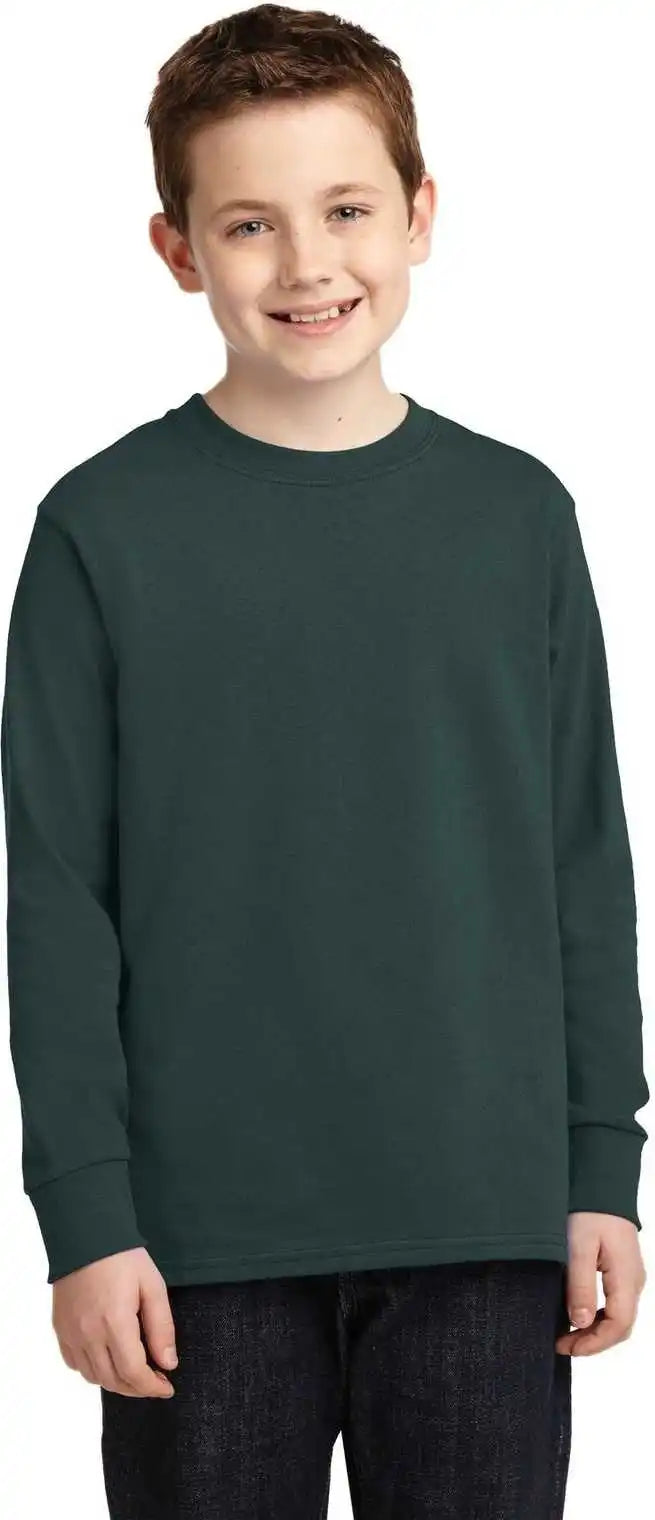 Port & Company Pc54yls Youth Long Sleeve Core Cotton Tee Dark Green