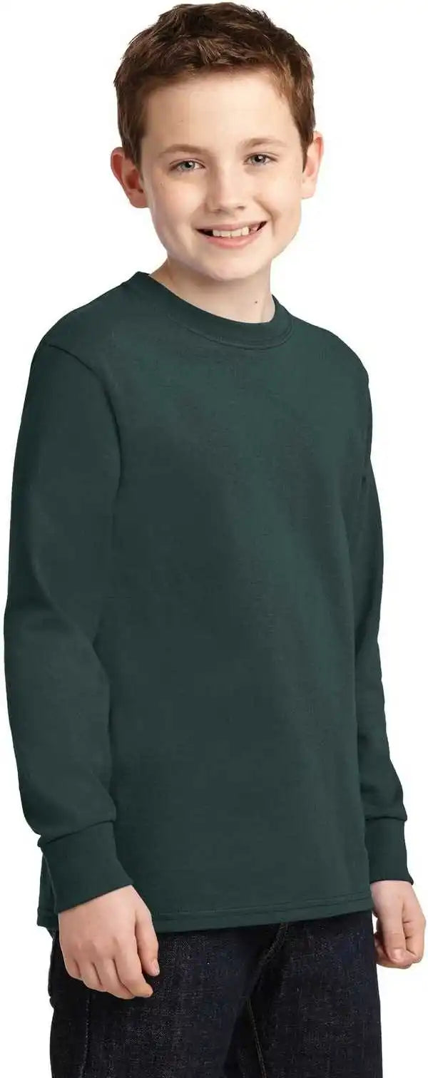Port &amp; Company Pc54yls Youth Long Sleeve Core Cotton Tee Dark Green
