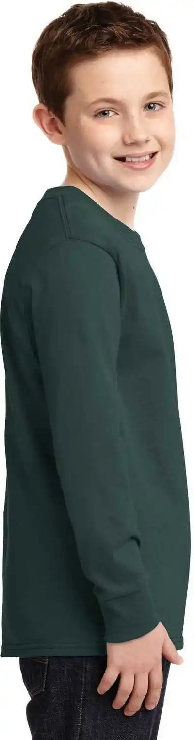Port &amp; Company Pc54yls Youth Long Sleeve Core Cotton Tee Dark Green