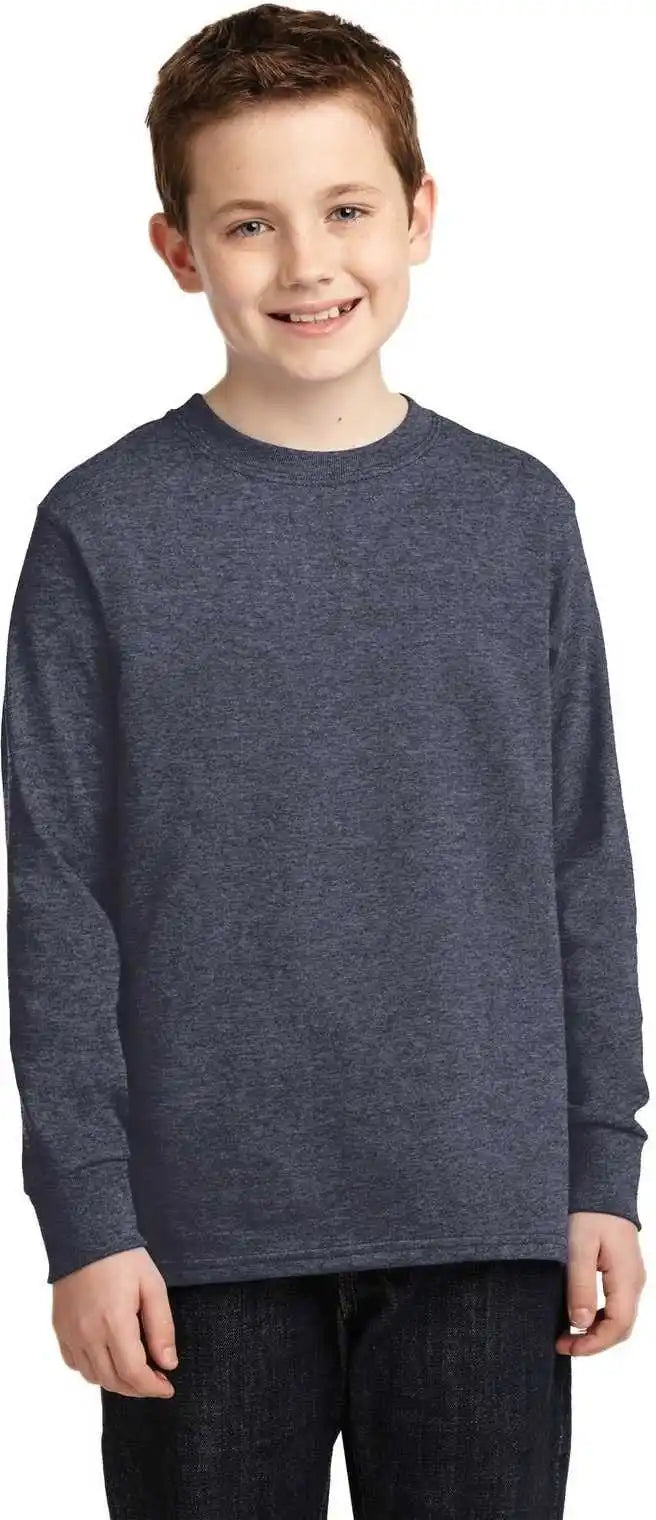 Port &amp; Company Pc54yls Youth Long Sleeve Core Cotton Tee Heather Navy
