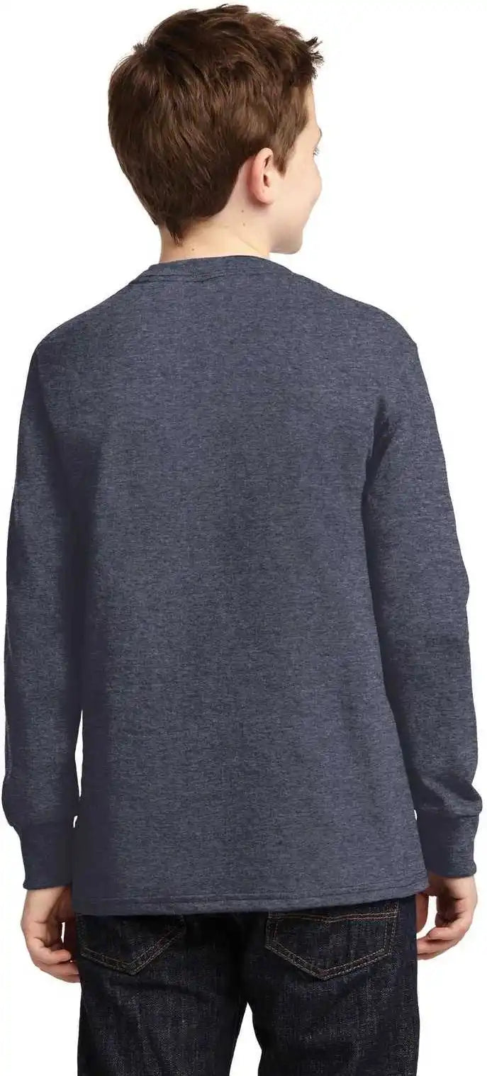 Port &amp; Company Pc54yls Youth Long Sleeve Core Cotton Tee Heather Navy