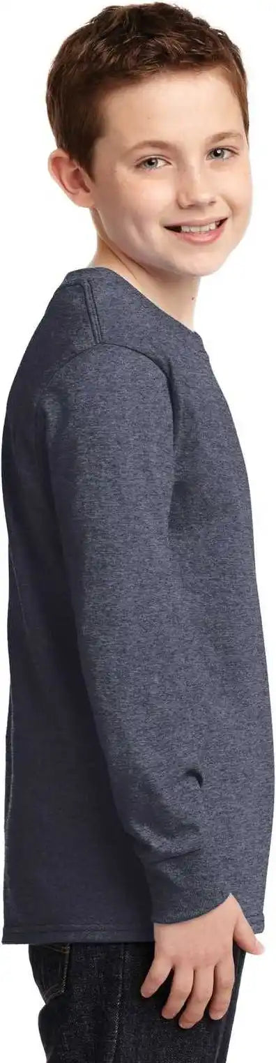 Port &amp; Company Pc54yls Youth Long Sleeve Core Cotton Tee Heather Navy